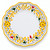 Arabesco Yellow dinner plate, yellow flowers and berries with a small bird on a white rim – hand-painted Italian majolica, Deruta pottery made in Italy