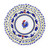 Galletto Blue 3-piece place setting seen from above, blue rooster rims – hand-painted Italian majolica, Deruta pottery made in Italy