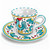 Galletto Verde espresso cup and saucer, turquoise green rooster, Deruta rooster pottery – hand-painted Italian majolica, Deruta pottery made in Italy