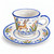 Classic Deer espresso cup and saucer, leaping deer among blue and orange plants – hand-painted Italian majolica, Deruta pottery made in Italy