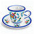 Sea Flowers espresso cup and saucer, colorful fish among turquoise leaves and pink flowers – hand-painted Italian majolica, Deruta pottery made in Italy