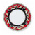 Rubino dinner plate, white acanthus scrolls and yellow berries on a ruby red rim with a black ring and rope edge – hand-painted Italian majolica, Deruta pottery made in Italy