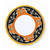Regale dinner plate, orange cartouches on a black rim with white scrolls and a yellow edge – hand-painted Italian majolica, Deruta pottery made in Italy