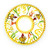 Harald's Animals chicken dinner plate, yellow hens with green grass on a yellow dotted rim – hand-painted Italian majolica, Deruta pottery made in Italy