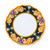 Imperiale salad plate, ochre scrolls, blue flowers and turquoise gems on a black rim with an orange edge – hand-painted Italian majolica, Deruta pottery made in Italy