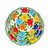 Daisy place setting stacked, Italian dinnerware set with red, blue, yellow and white daisies among green leaves – hand-painted Italian majolica, Deruta pottery made in Italy