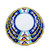 '600 Blue Background place setting stacked, Italian dinnerware set with white floral scrolls on cobalt blue panels with a yellow rim – hand-painted Italian majolica, Deruta pottery made in Italy