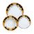 Barocco Black 3-piece place setting: dinner plate, pasta bowl and salad plate, gold and ochre acanthus scrolls on a black arch – hand-painted Italian majolica, Deruta pottery made in Italy