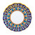 Wolf's Tooth 3-piece place setting seen from above, cobalt and orange rims – hand-painted Italian majolica, Deruta pottery made in Italy