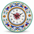 Ricco Deruta round wall clock with turquoise border, cobalt blue acanthus scrolls and red rosette dial – hand-painted Italian majolica, Deruta pottery made in Italy