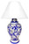 Ceramic lamp hand painted with a blu background and flowers design