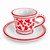 Arabesco Red espresso cup and saucer, bright red arabesque leaves and bird on white – hand-painted Italian majolica, Deruta pottery made in Italy