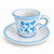 Arabesco Heavenly espresso cup and saucer, light blue arabesque leaves and bird on white – hand-painted Italian majolica, Deruta pottery made in Italy