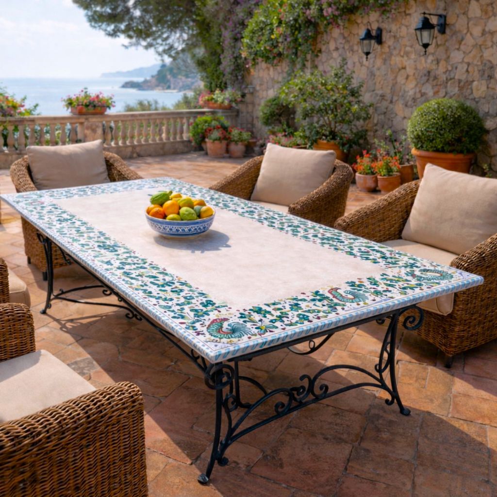 Ceramic lava stone table handmade in Deruta Italy — MOD Deruta Heritage