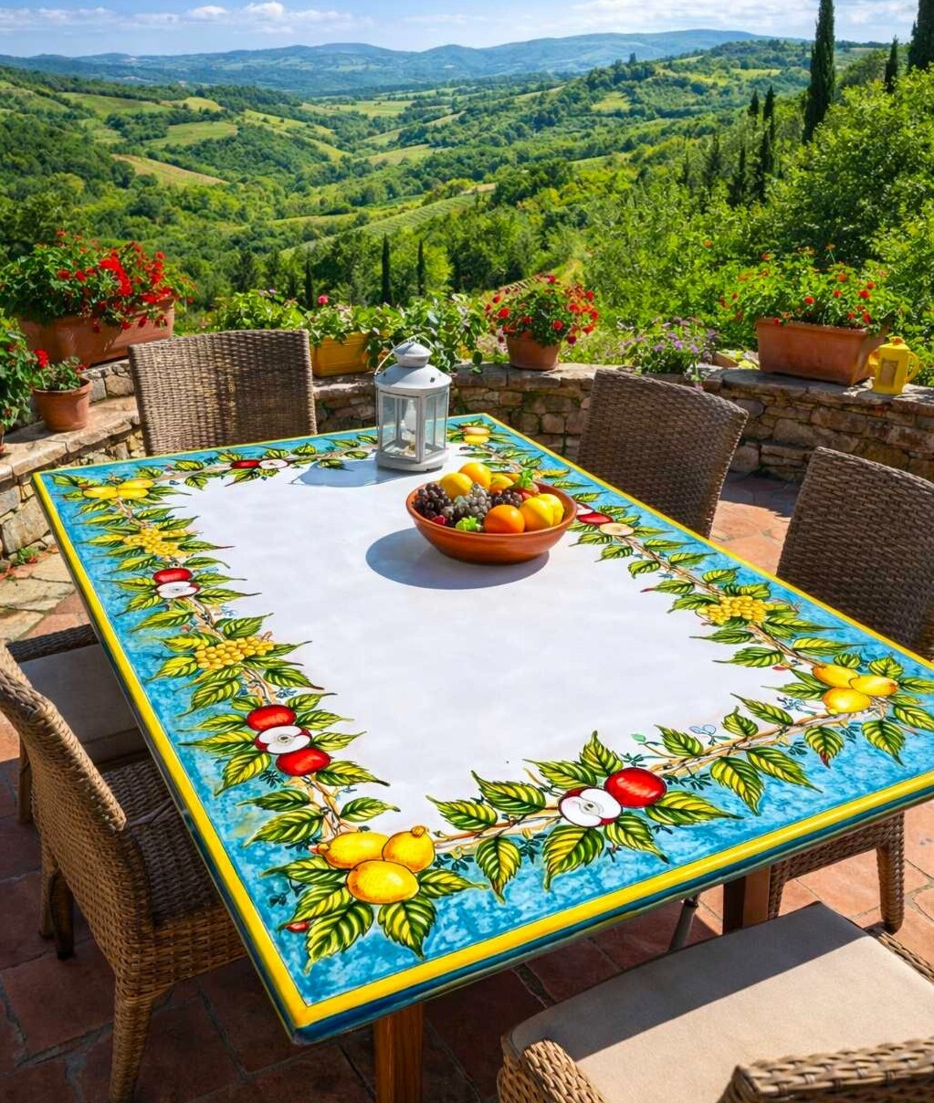 Ceramic lava stone table handmade in Deruta Italy — MOD Deruta Heritage