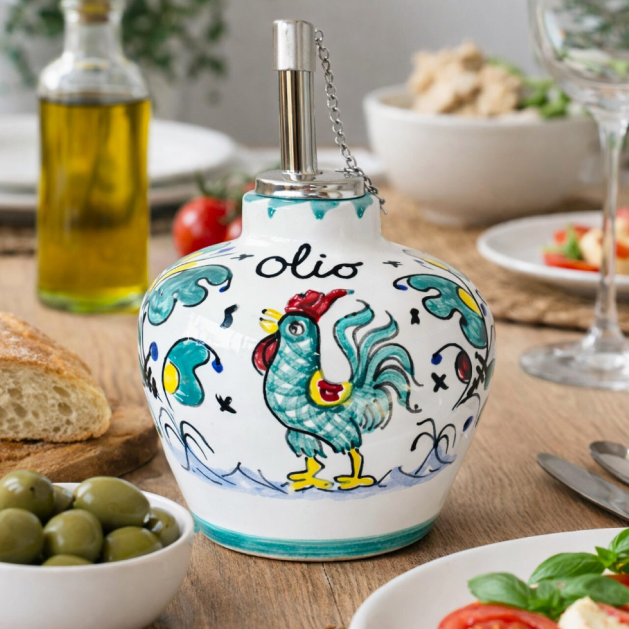 Italian ceramic olive oil dispenser handmade in Deruta — MOD Deruta Heritage