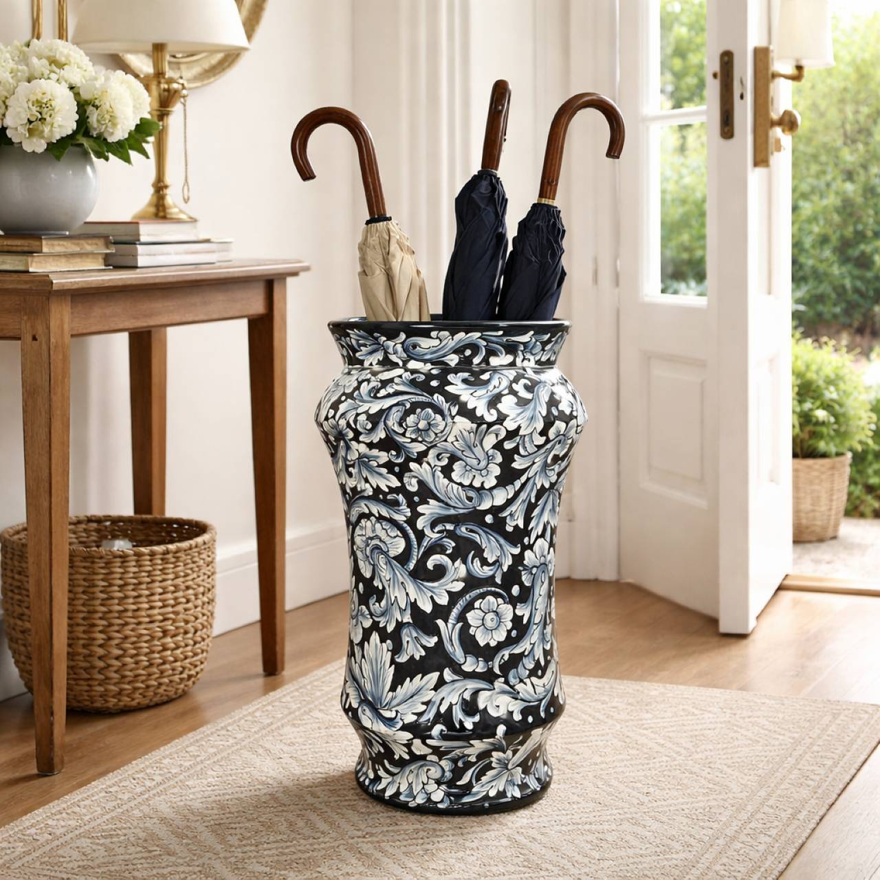 Ceramic umbrella stands handmade in Deruta Italy