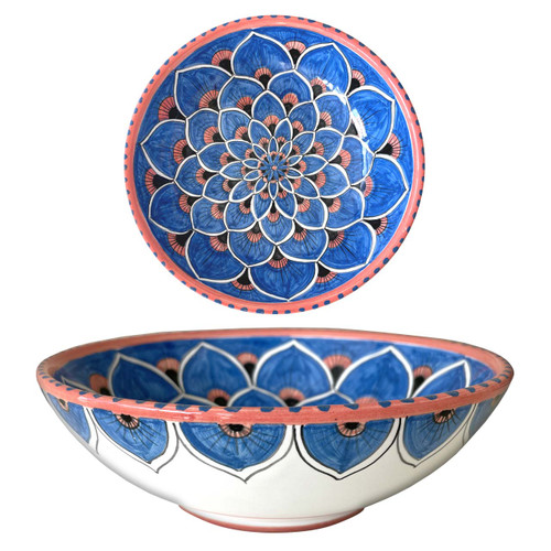 Pottery Pasta Soup Bowl Peacock Blu, CERAMIC FROM ITALY
