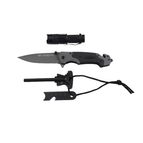 Xtreme | 8″ Pocket Knife Gift Set – Multifunctional Folding Knife with Flashlight & Flint