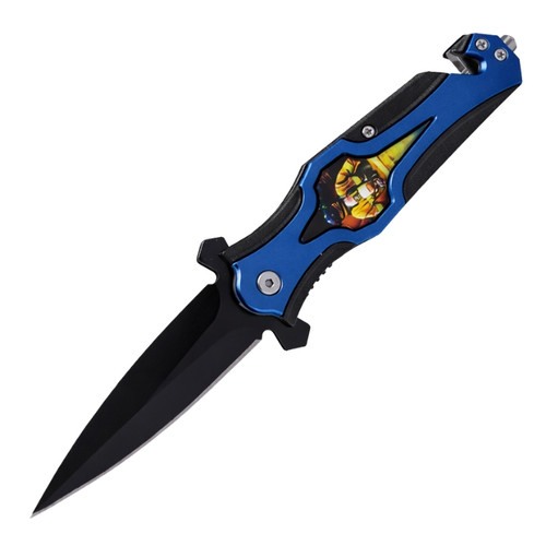 Handle Featuring Blue Cyber Warrior Design Foldable Pocket Knife by Perucci