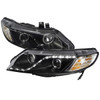 2006-2011 Honda Civic Sedan Projector Headlights w/ R8 Style LED Light Strip (Matte Black Housing/Clear Lens)