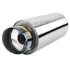 Universal 3" Inlet/4" Outlet Stainless Steel Spiral Flow Exhaust Muffler w/ Slanted Burnt Tip