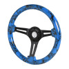 350mm Black 3-Spoke Blue Skeleton 2" Deep Dish Wooden Steering Wheel