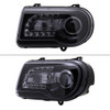 2005-2010 Chrysler 300 Projector Headlights w/ LED Light Strip (Glossy Black Housing/Smoke Lens)