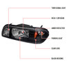 1987-1993 Ford Mustang Factory Style Crystal Headlights (Matte Black Housing/Clear Lens)