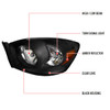 2006-2008 Dodge RAM 1500/ 2006-2009 RAM 2500 3500 Factory Style Crystal Headlights (Matte Black Housing/Clear Lens)