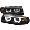 1995-2001 BMW E38 7 Series LED Bar Dual Halo Projector Headlights (Matte Black Housing/Clear Lens)