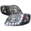 1997-2004 Ford F-150/Expedition Factory Style Crystal Headlights w/ SMD LED Light Strip (Matte Black Housing/Clear Lens)