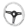 350mm White & Black 2" Deep Dish Aluminum 3-Spoke Wooden Steering Wheel (Black)
