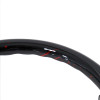 350mm Black & Red Strips Style 2" Deep Dish Aluminum 3-Spoke Wooden Steering Wheel (Chrome)