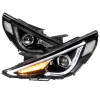 2011-2014 Hyundai Sonata Projector Headlights w/ LED Strip & Sequential LED Turn Signal Lights (Black Housing/Clear Lens)