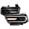 2011-2014 Dodge Charger D2H Xenon Projector Headlights w/ LED C Strip & Sequential LED Turn Signal Lights (Black Housing/Clear Lens)