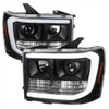 2007-2013 GMC Sierra 1500 / 2007-2014 Sierra 1500HD 2500HD 3500HD / 2009-2013 Sierra 1500 Hybrid LED C-Bar Projector Headlights (Matte Black Housing/Clear Lens)