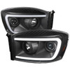 2006-2008 Dodge RAM 1500/ 2006-2009 2500 3500 Switchback LED C-Bar Projector Headlights (Matte Black Housing/Clear Lens)