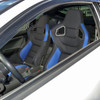 Fully Reclinable Black & Blue PVC Leather Carbon Fiber Style Bucket Racing Seat w/ Sliders - Driver Side Only