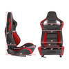 Fully Reclinable Black & Red PVC Leather Carbon Fiber Style Bucket Racing Seat w/ Sliders - Passenger Side Only