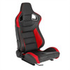 Fully Reclinable Black & Red PVC Leather Carbon Fiber Style Bucket Racing Seat w/ Sliders - Passenger Side Only