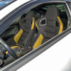 Fully Reclinable Black & Yellow PVC Leather Carbon Fiber Style Bucket Racing Seat w/ Sliders - Driver Side Only