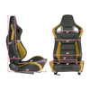Fully Reclinable Black & Yellow PVC Leather Carbon Fiber Style Bucket Racing Seat w/ Sliders - Passenger Side Only