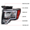 2009-2014 Ford F-150 LED Bar Factory Style Headlights with Amber Reflectors (Matte Black Housing/Clear Lens)