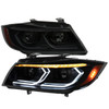 2006-2011 BMW E90 3 Series Sedan 3D Iced LED Dual Projector Headlights (Matte Black Housing/Smoke Lens)