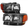 1999-2006 GMC Sierra/2007 Sierra Classic/2000-2006 Yukon/XL Factory Style Headlights and Bumper Lights with Amber Reflector (Matte Black Housing/Clear Lens)