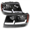 1999-2004 Jeep Grand Cherokee Factory Style Dual LED Bar Headlights (Matte Black Housing/Clear Lens)