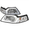 1999-2004 Ford Mustang LED Bar Factory Style Headlights with Amber Reflector (Chrome Housing/Clear Lens)