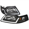 1999-2004 Ford Mustang LED Bar Factory Style Headlights with Amber Reflector (Matte Black Housing/Clear Lens)