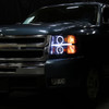 2007-2013 Chevrolet Silverado 1500 2500 3500 LED Strip Dual Halo Projector Headlights (Matte Black Housing/Smoked Lens)